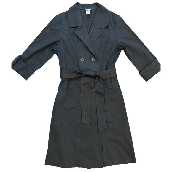 ANNI KUAN Jackets & Blazers - ANNI KUAN Women’s Size 6 Black Trench Coat Button‎ Front Belted Cotton Unlined